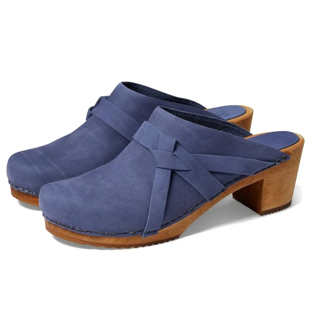 Sanita Manuella 472200-420 Clog Women's 7 Blue Leather Round Toe Slip-On NCZ383